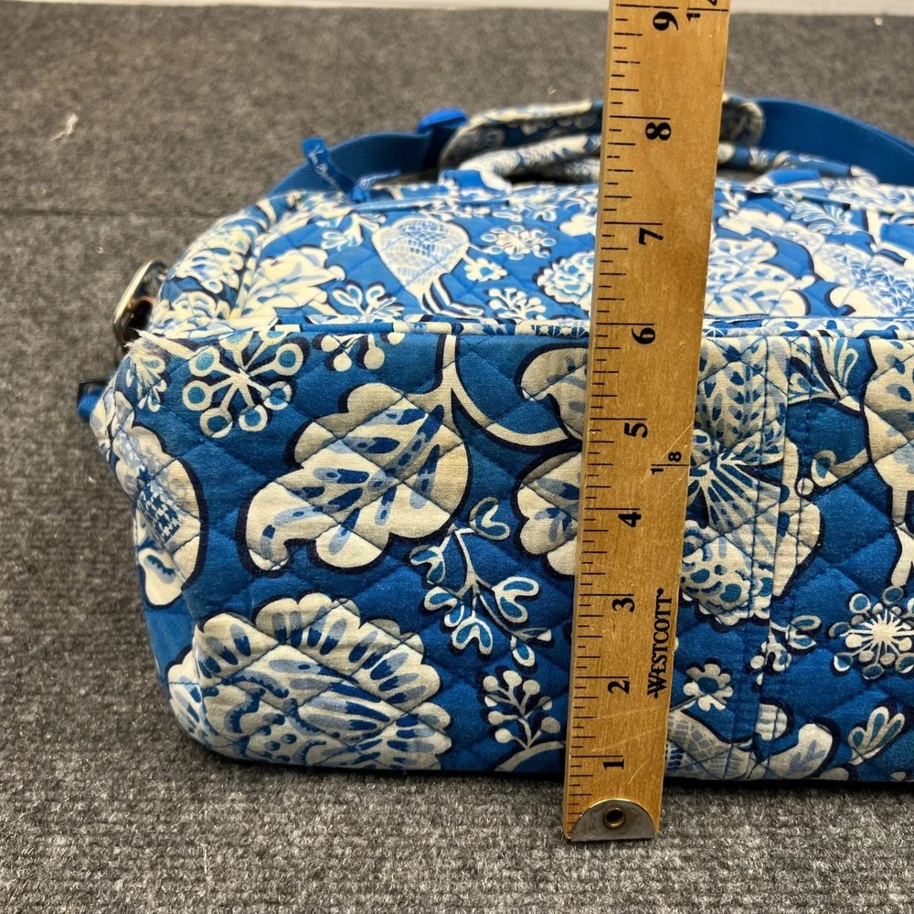 Vera Bradley Blue Floral Quilted Laptop Travel Bag Shoulder Strap 16x12x6